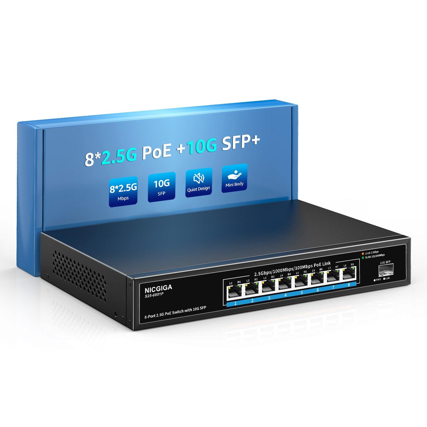 NICGIGA 8 Port 2.5G PoE Switch Unmanaged with 8 x 2.5Gb Base-T PoE+@12