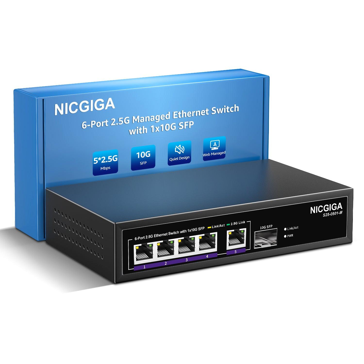 6 Port 2.5G Web Smart Managed Ethernet Switch, 5x2.5Gbps Base-T&1x 10Gbps  SFP Uplink, QoS/VLAN/IGMP/LAG Network Function, Ideal for 2.5Gb Network ...