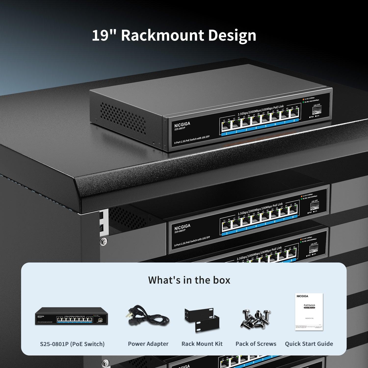 NICGIGA 8 Port 2.5G PoE Switch Unmanaged with 8 x 2.5Gb Base-T PoE+@12