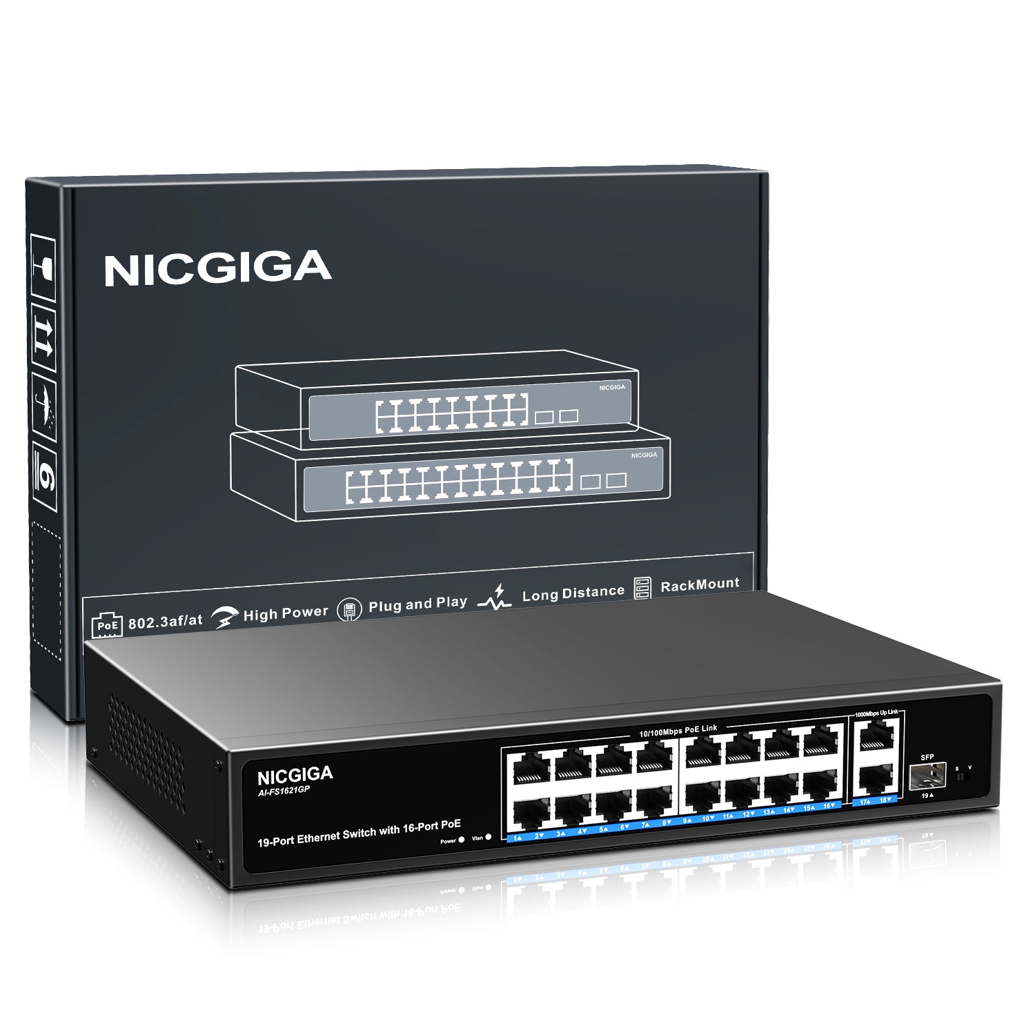 NICGIGA 18 Port Gigabit PoE Switch with 16 store Ports