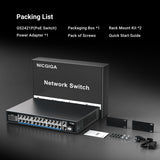 NICGIGA 24-Port-Gigabit-PoE-Switch mit 24 Ports PoE+@300 W, 2 Gigabit-Uplink-Ports, 1 SFP, stabiles Metall für Desktop-/Rack-Montage, AI Watchdog, VLAN-Modus, Plug-and-Play, nicht verwaltete Stromversorgung über Ethernet 