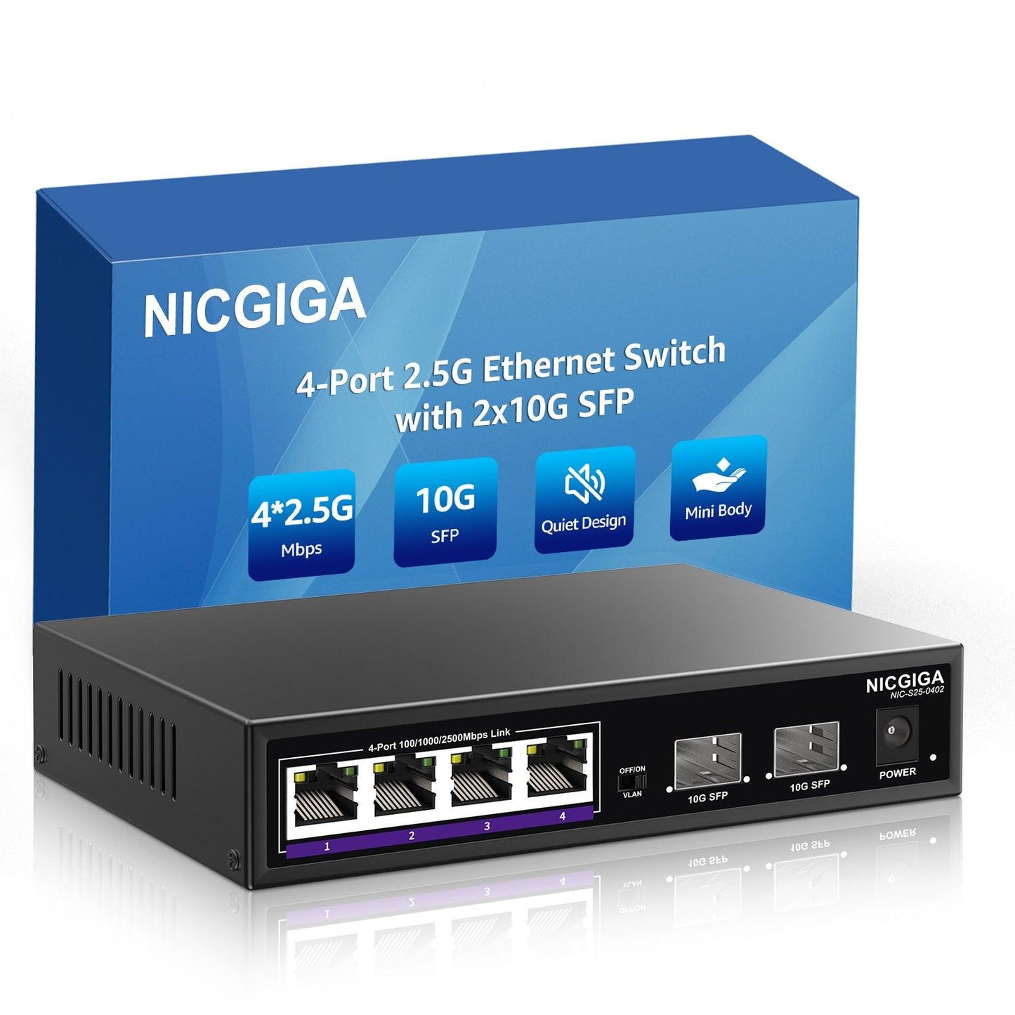 Switch PoE+ Gigabit Ethernet L2+ à 16 Ports, 8x Ports PoE+ @125W, 2x 5Gb  RJ45, et 2x Uplinks SFP+ 10Gb, Puce Broadcom, Sans Ventilateur,  S3100-16TMS-P -  France