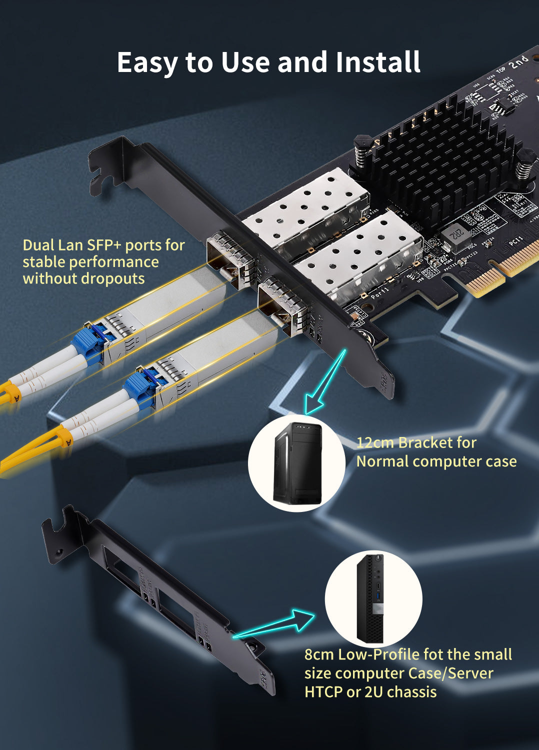 Carte réseau PCI-e SFP double LAN 10 Go, contrôleur Intel 82599 (X520-DA2), adaptateur Ethernet NICGIGA 10 Gbit/s, 2 ports SFP 10 Gbe, carte NIC 10 G, prise en charge Windows/Windows Server/Linux/VMware 